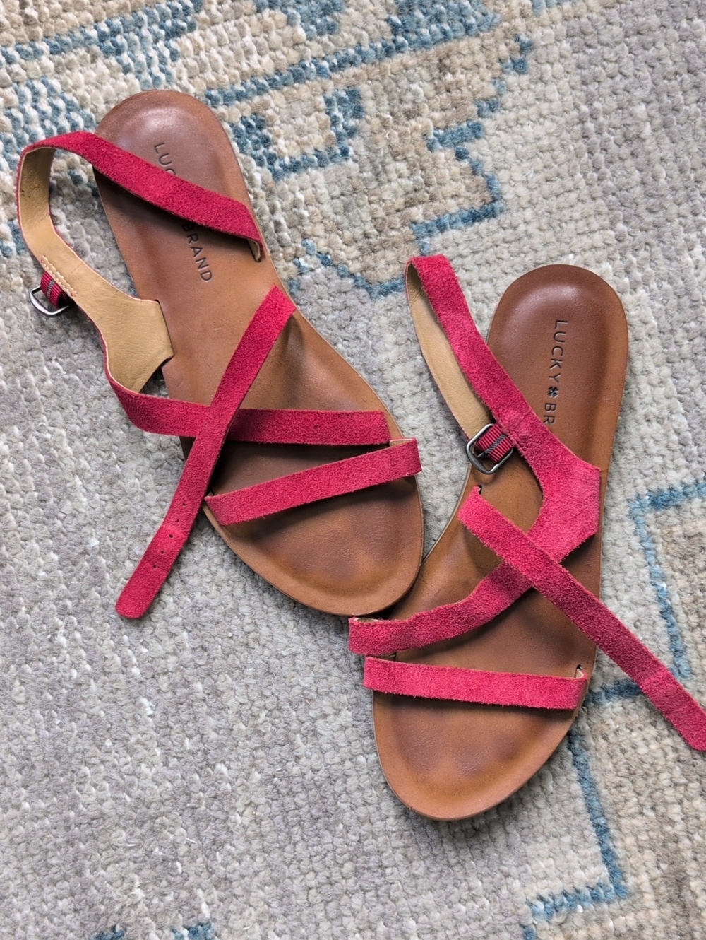Lucky Brand Raspberry Suede Strappy Flat Sandals